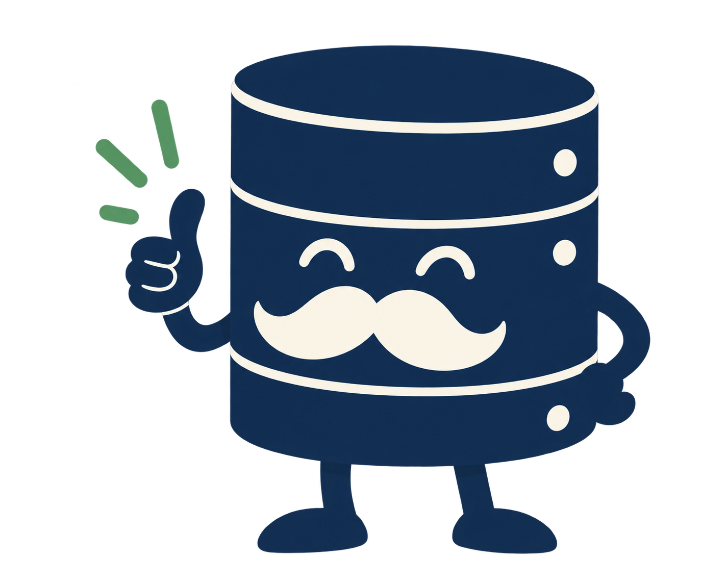 The DADabase mustached database mascot giving a thumbs up